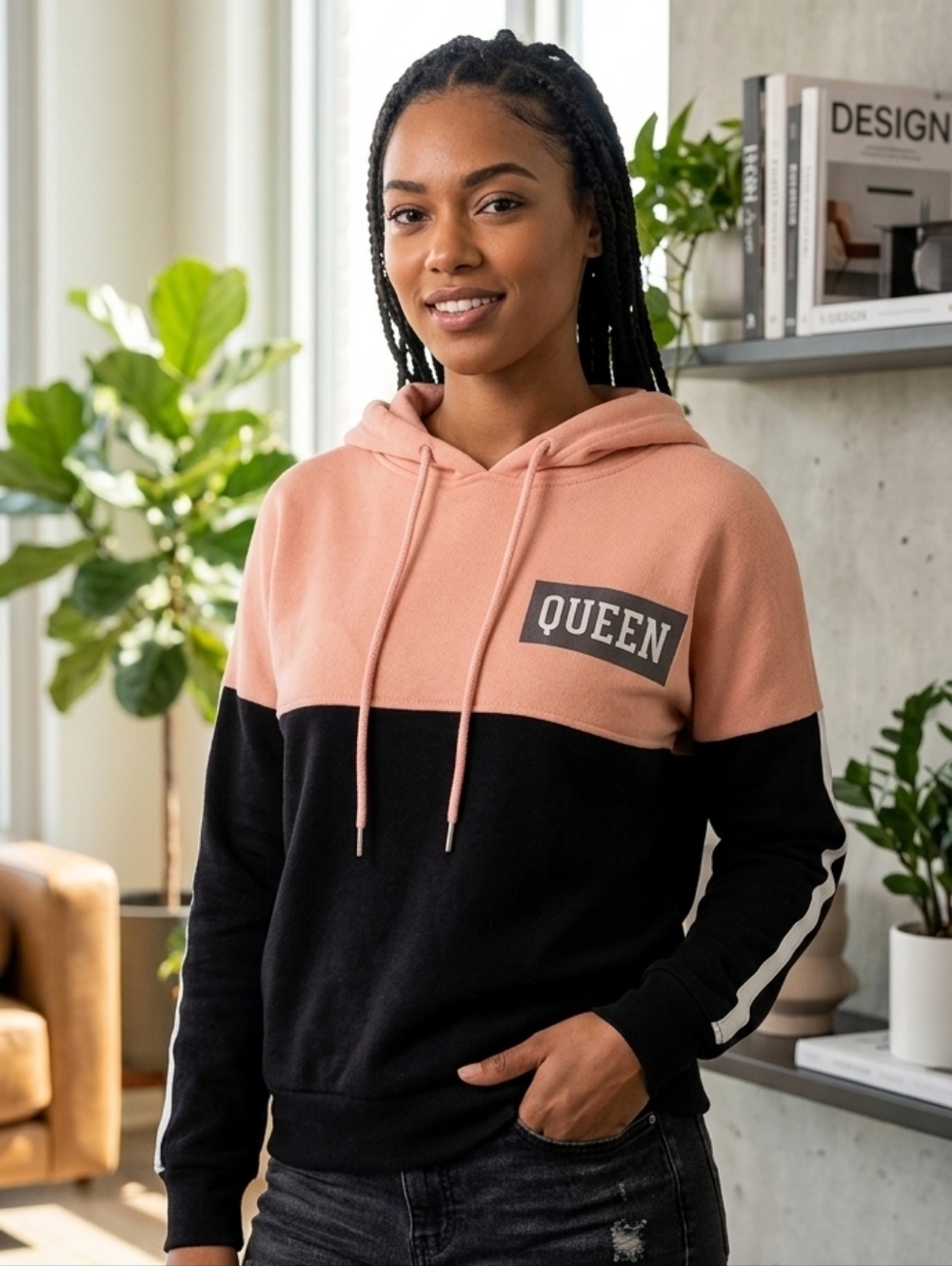 Pink and black queen hoodie